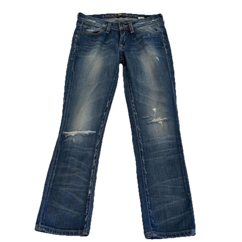Womens Size 4 Lucky Brand Blue Jeans Distressed Zoe Skinny‎ 4/27 Medium Wash.